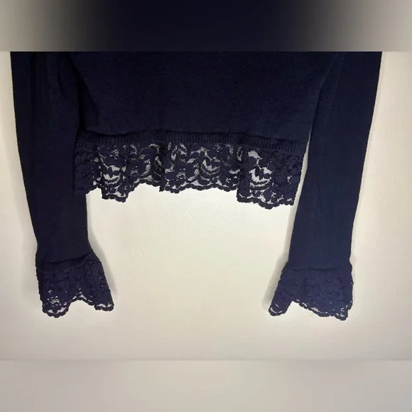 INC International Concepts Lace Trim Black Cardigan - Picture 7 of 9